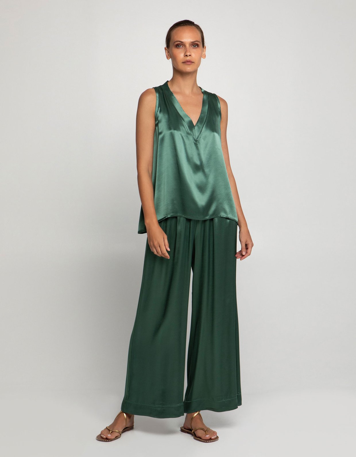 Greek Archaic Kori Satin sleeveless top thyme