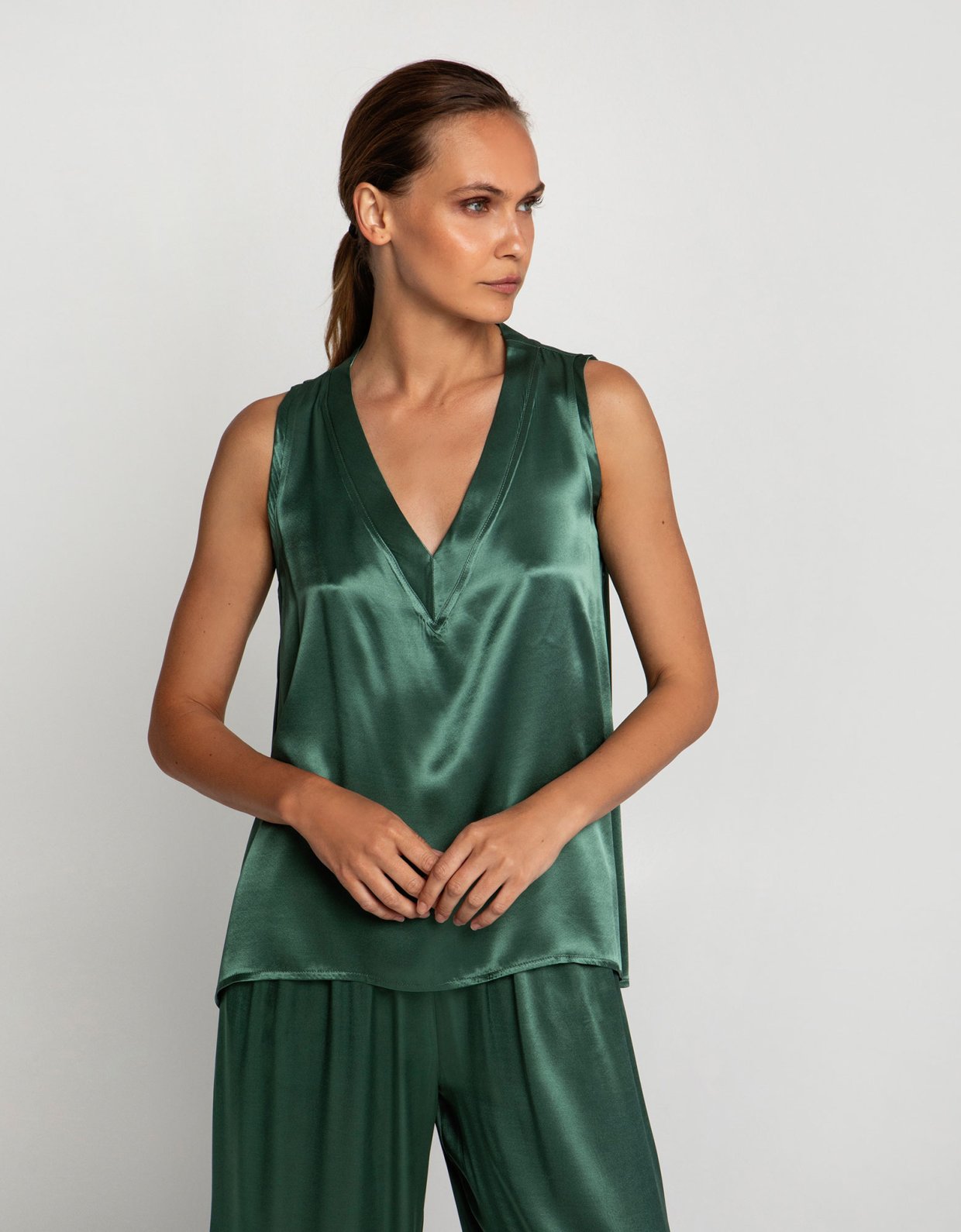 Greek Archaic Kori Satin sleeveless top thyme