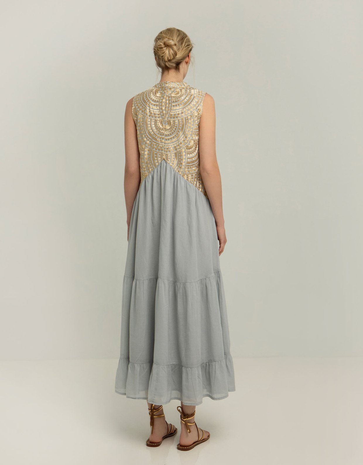Greek Archaic Kori New triangle sleeveless maxi dress light grey-gold