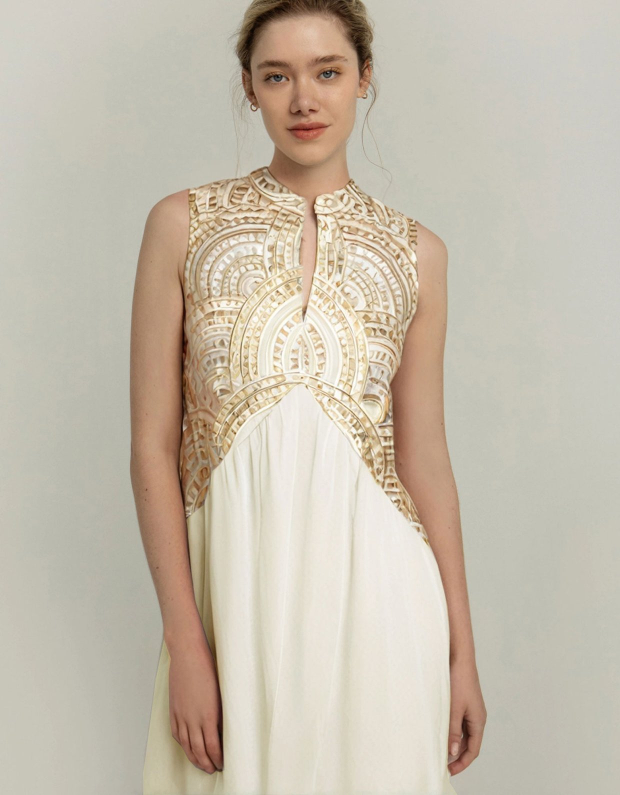 Greek Archaic Kori New triangle sleeveless maxi dress natural-gold
