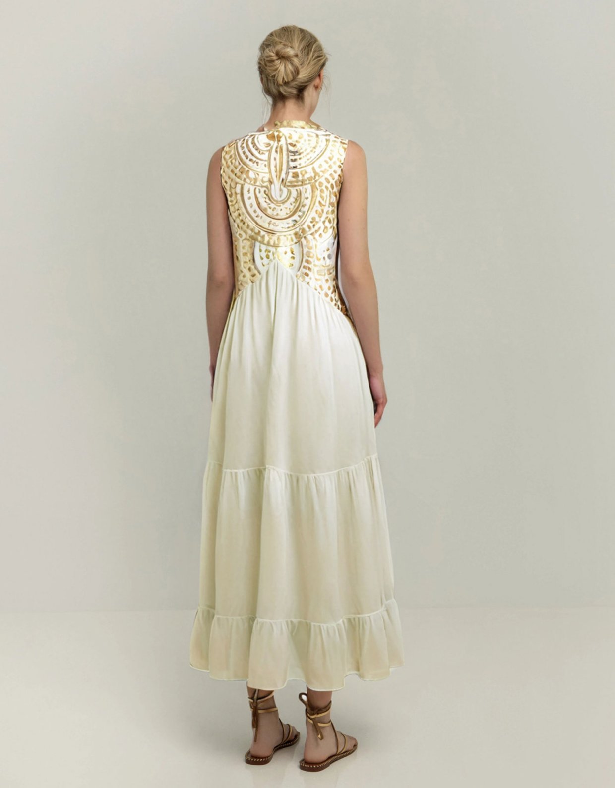 Greek Archaic Kori New triangle sleeveless maxi dress natural-gold