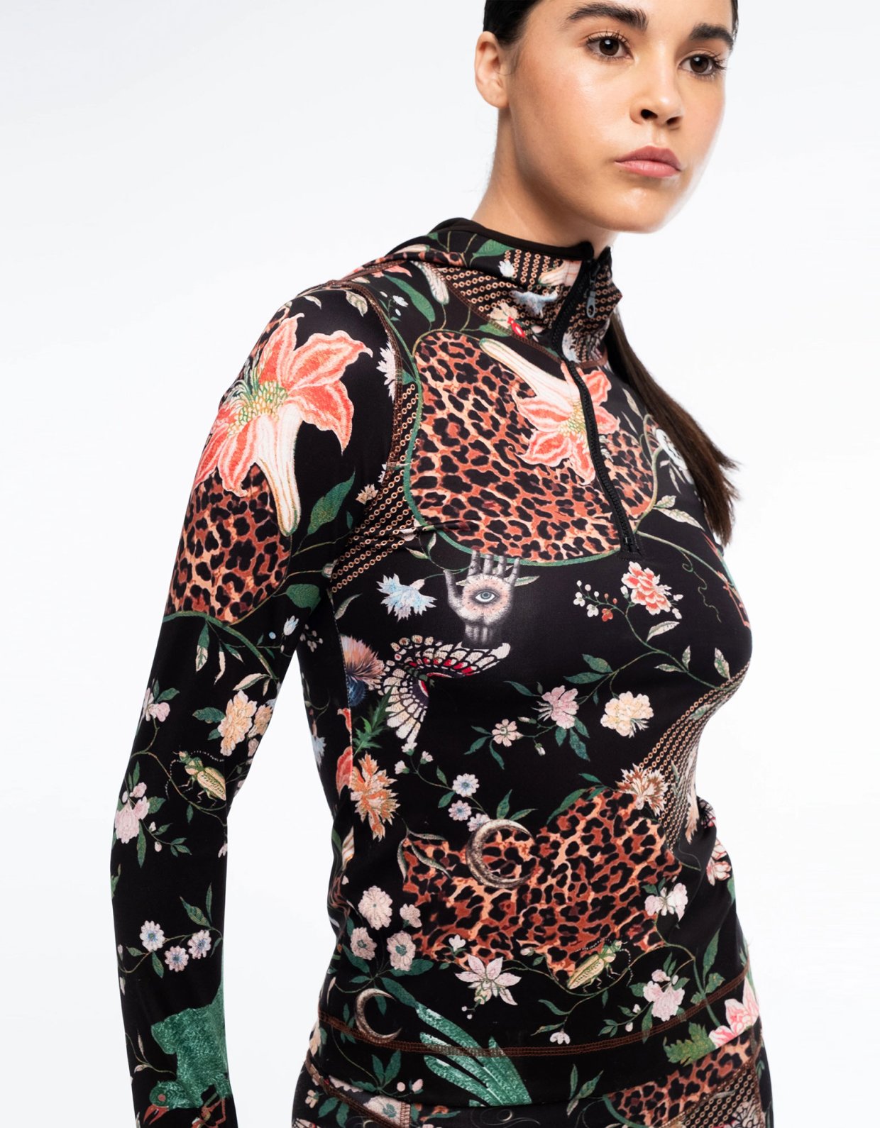 Peace and Chaos Sacred wild fitted active zip hoodie with thumbholes