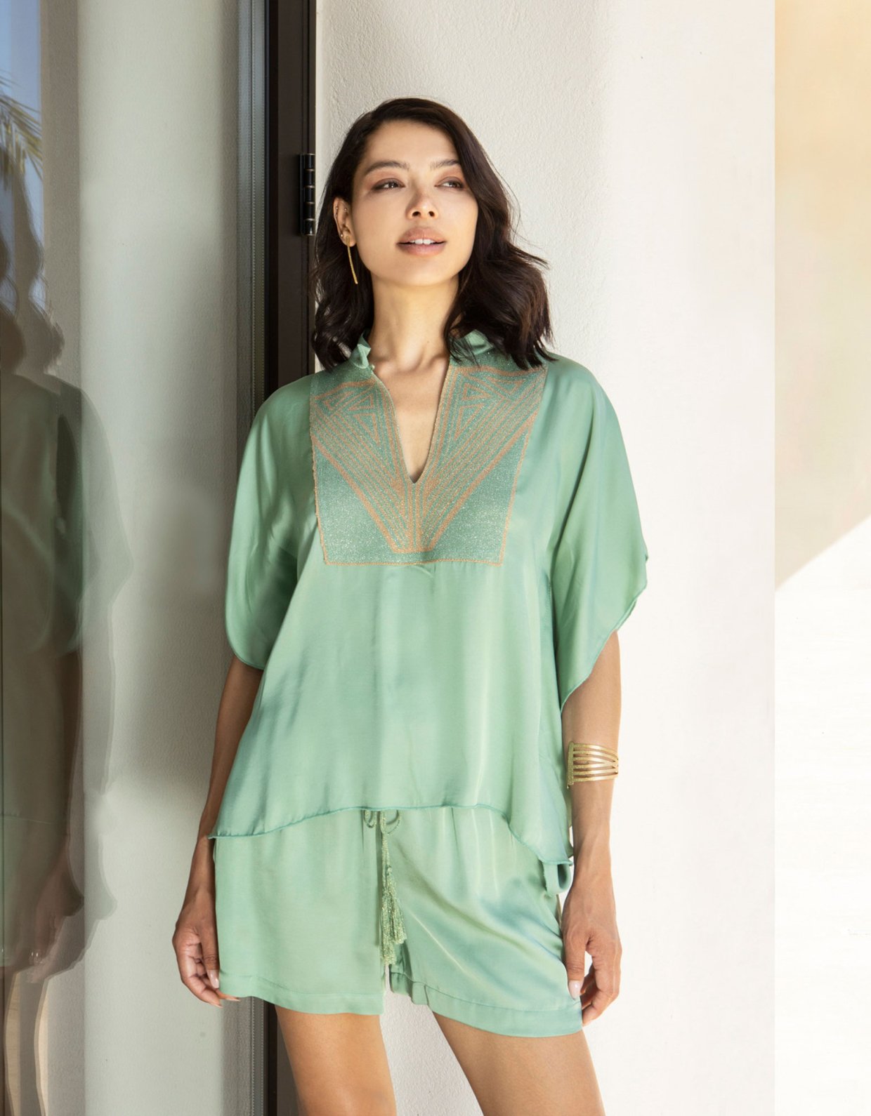 Aggel Knitwear Satin top aloe