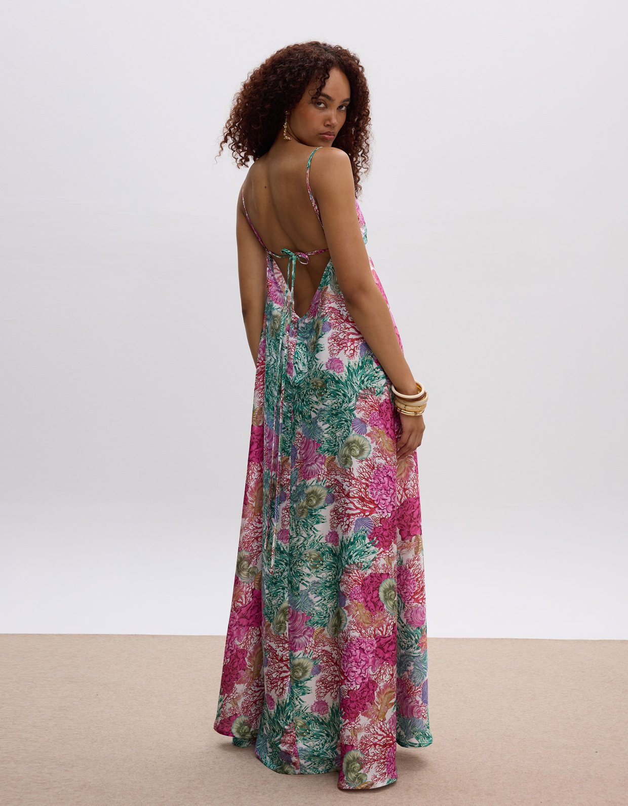 Ciel Concept Seashell maxi backless satin dress