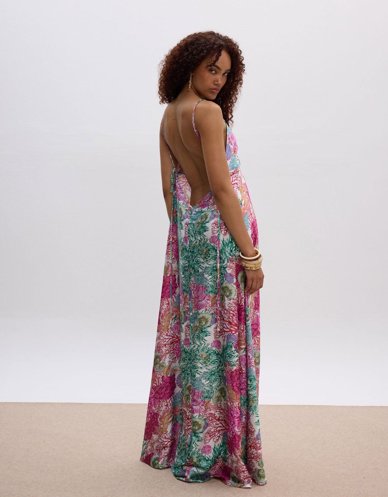 Ciel Concept Seashell maxi backless satin dress
