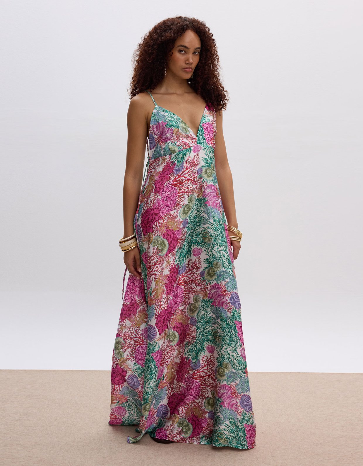 Ciel Concept Seashell maxi backless satin dress