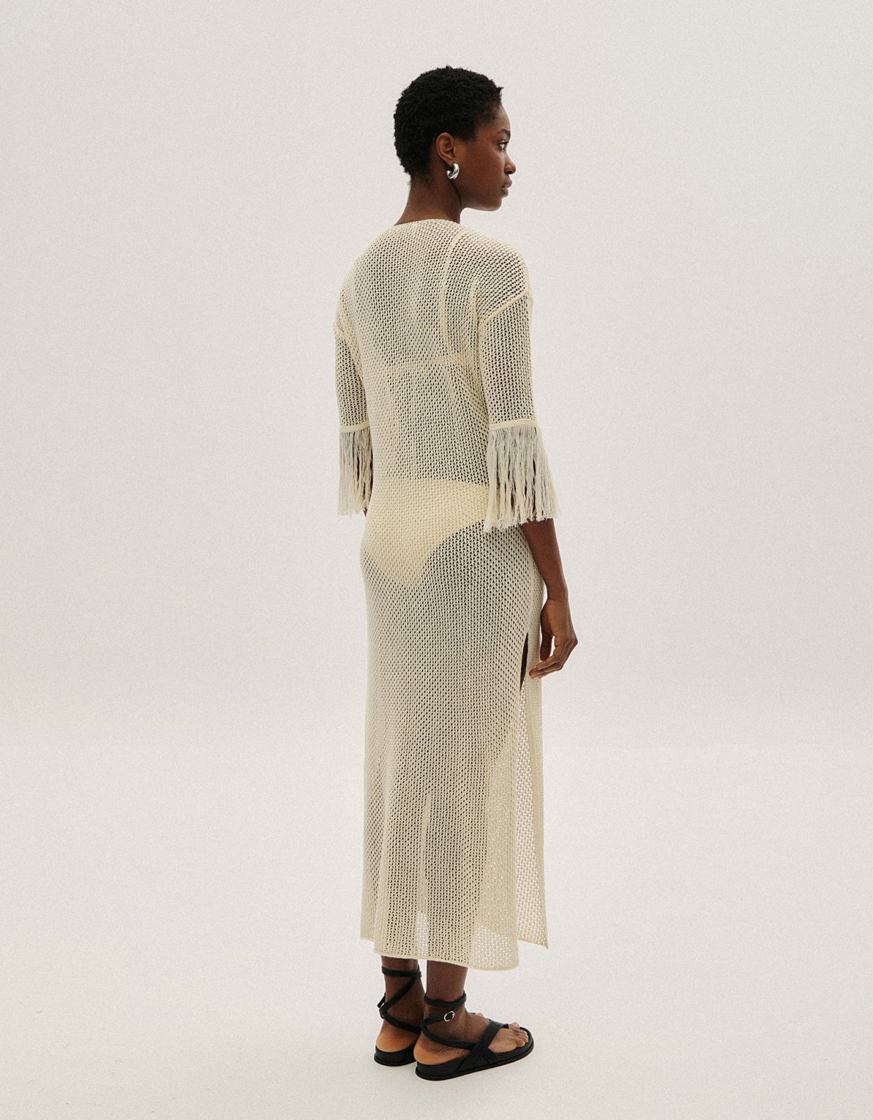 Combos Knitwear See through fringes dress ecru