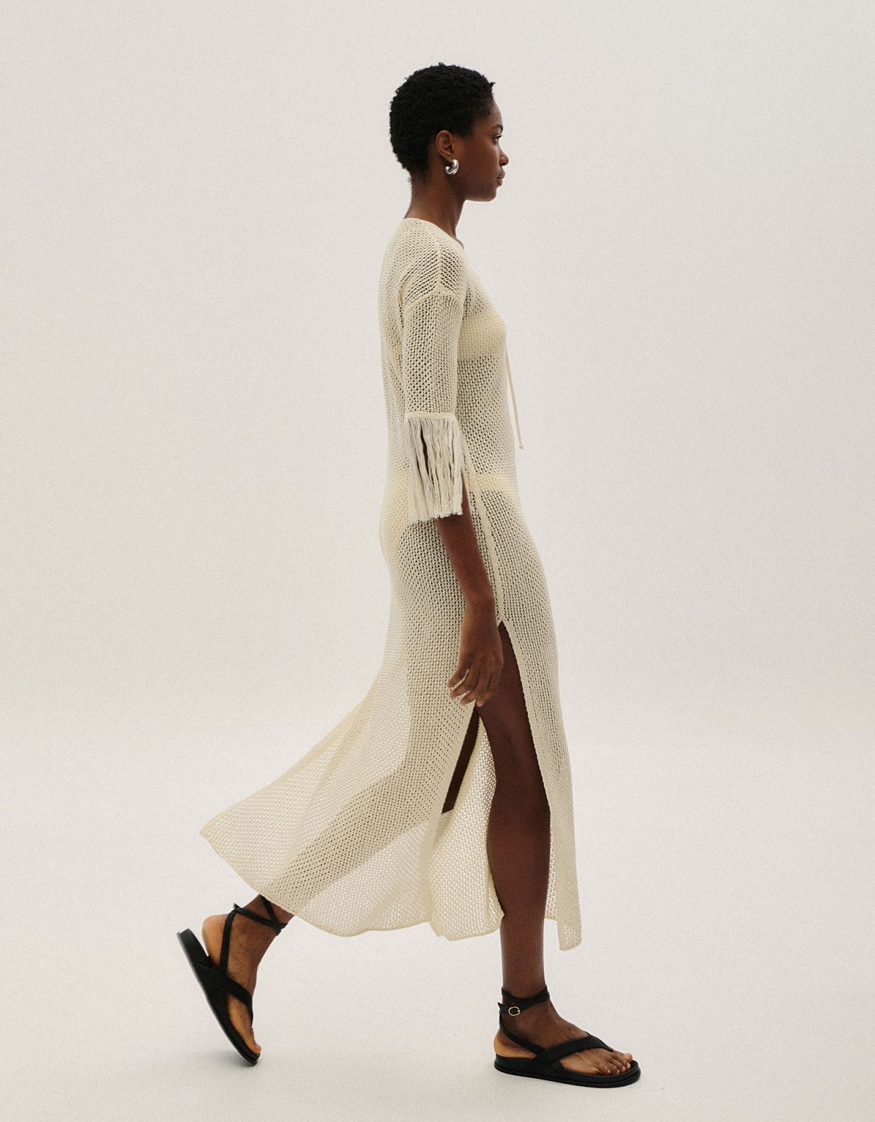 Combos Knitwear See through fringes dress ecru
