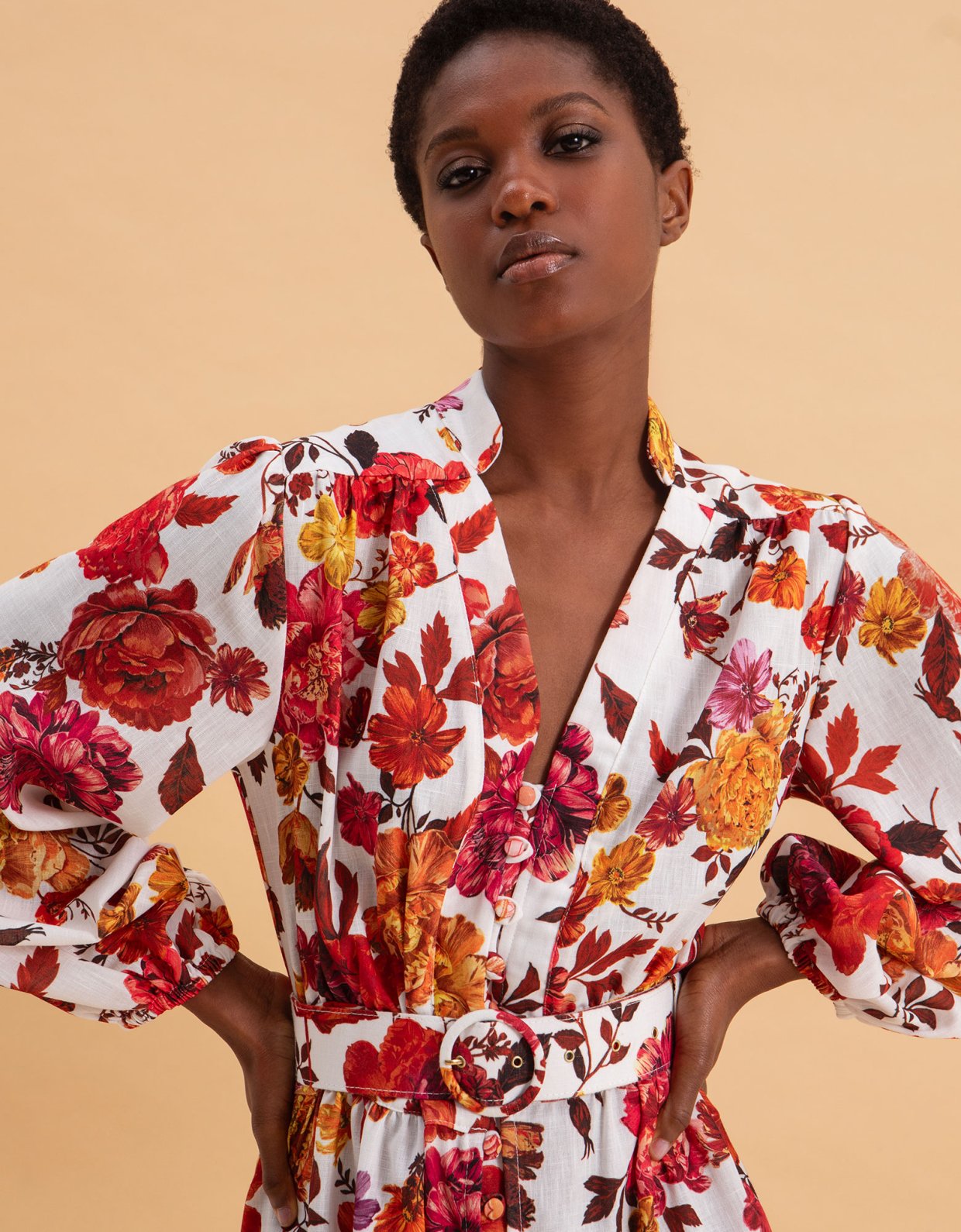 Eveleya Spring bouquet mini linen dress