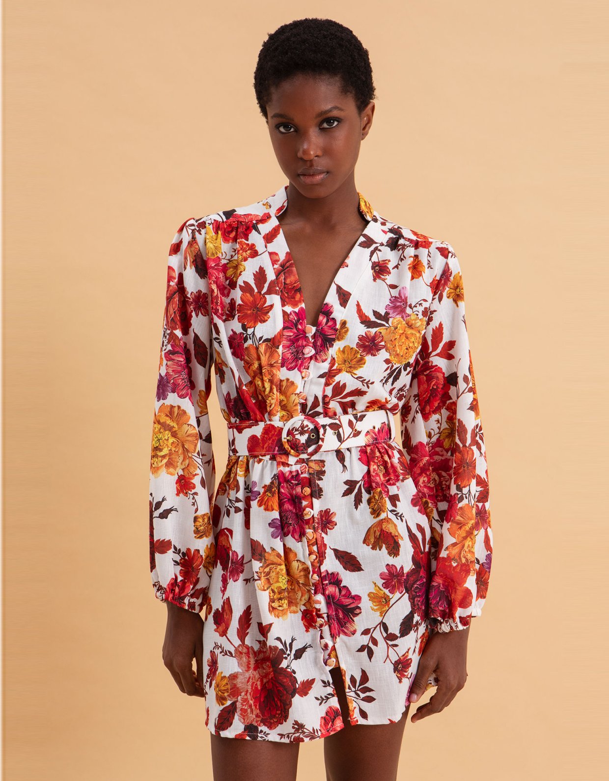 Eveleya Spring bouquet mini linen dress