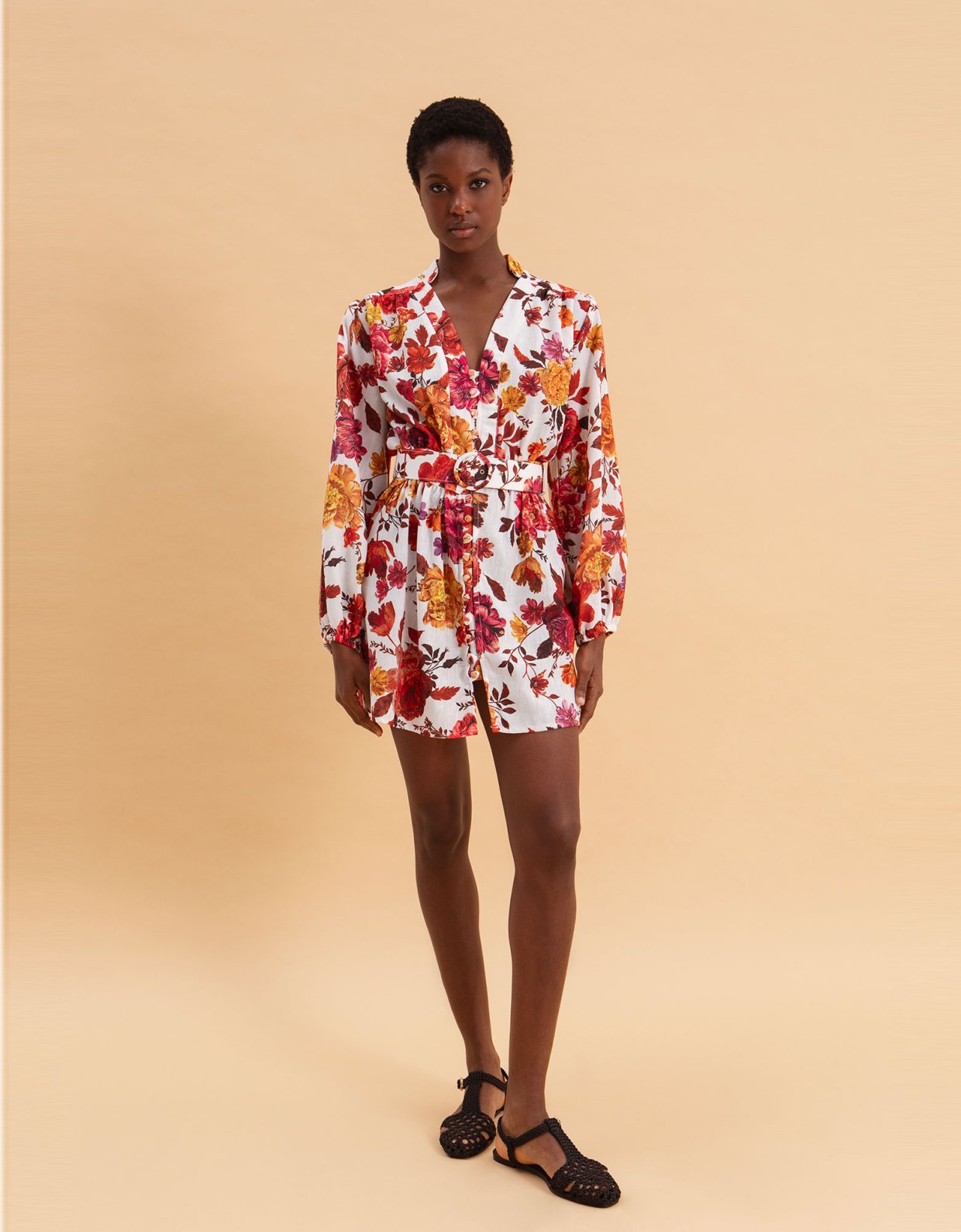 Eveleya Spring bouquet mini linen dress