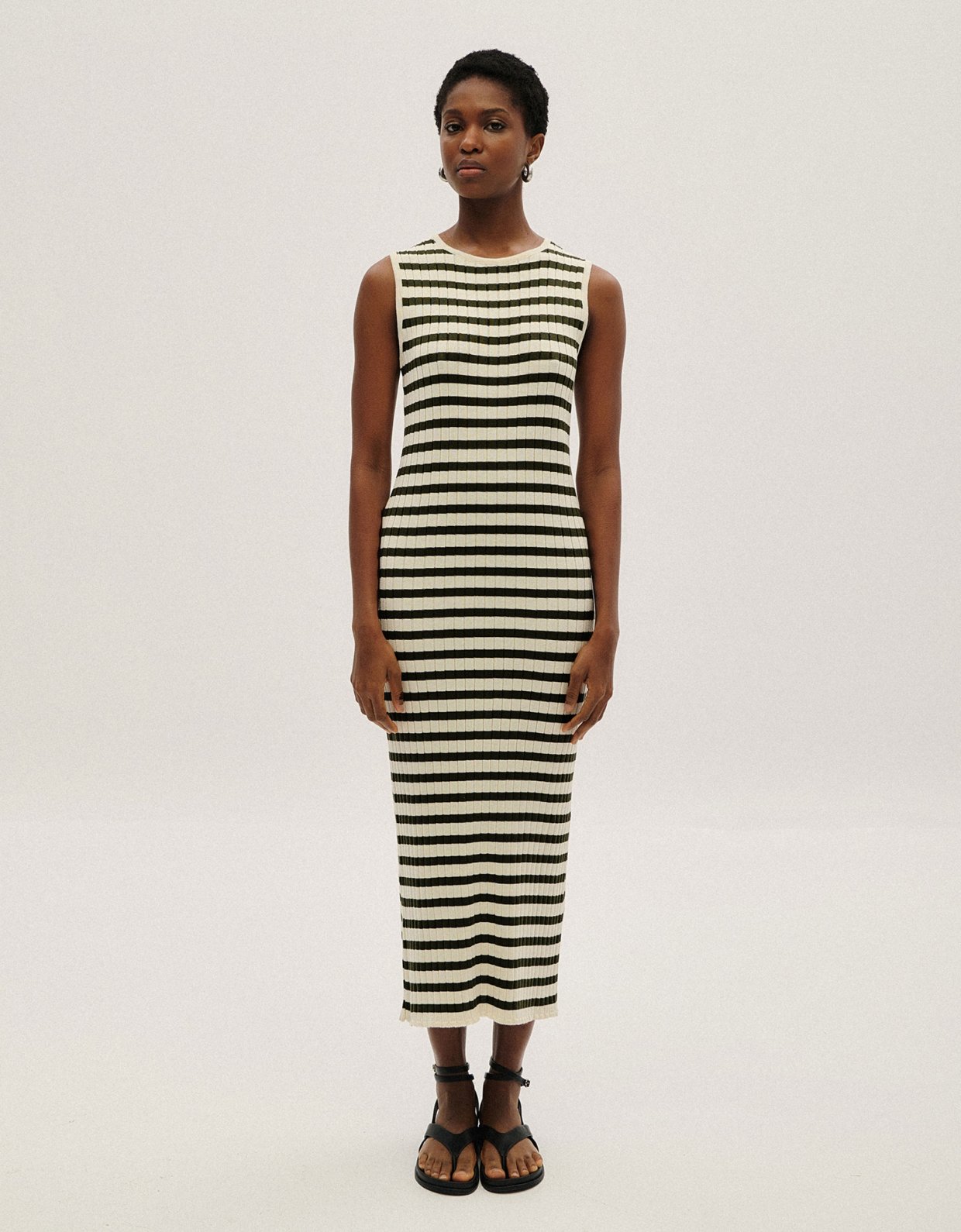 Combos Knitwear Stripped midi dress ecru-black
