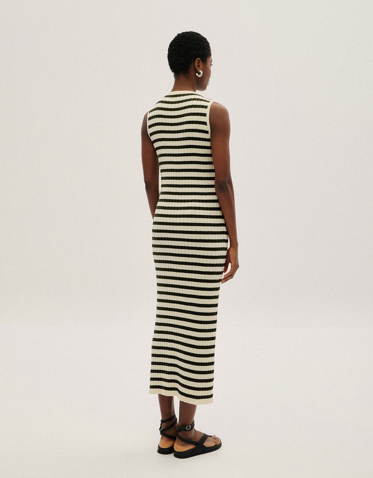 Combos Knitwear Stripped midi dress ecru-black