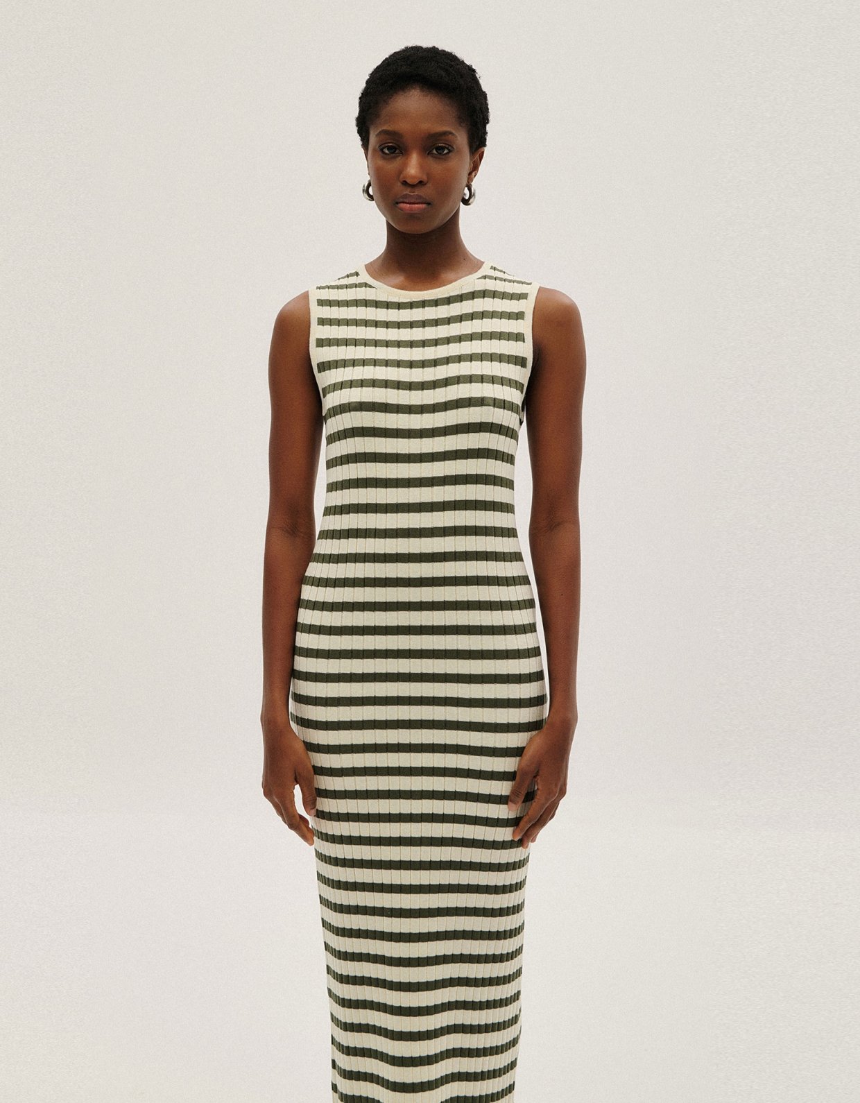 Combos Knitwear Stripped midi dress ecru-khaki