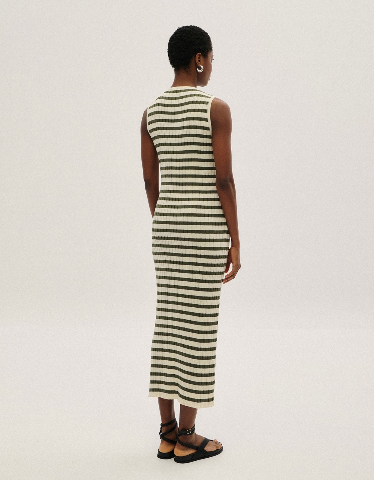 Combos Knitwear Stripped midi dress ecru-khaki