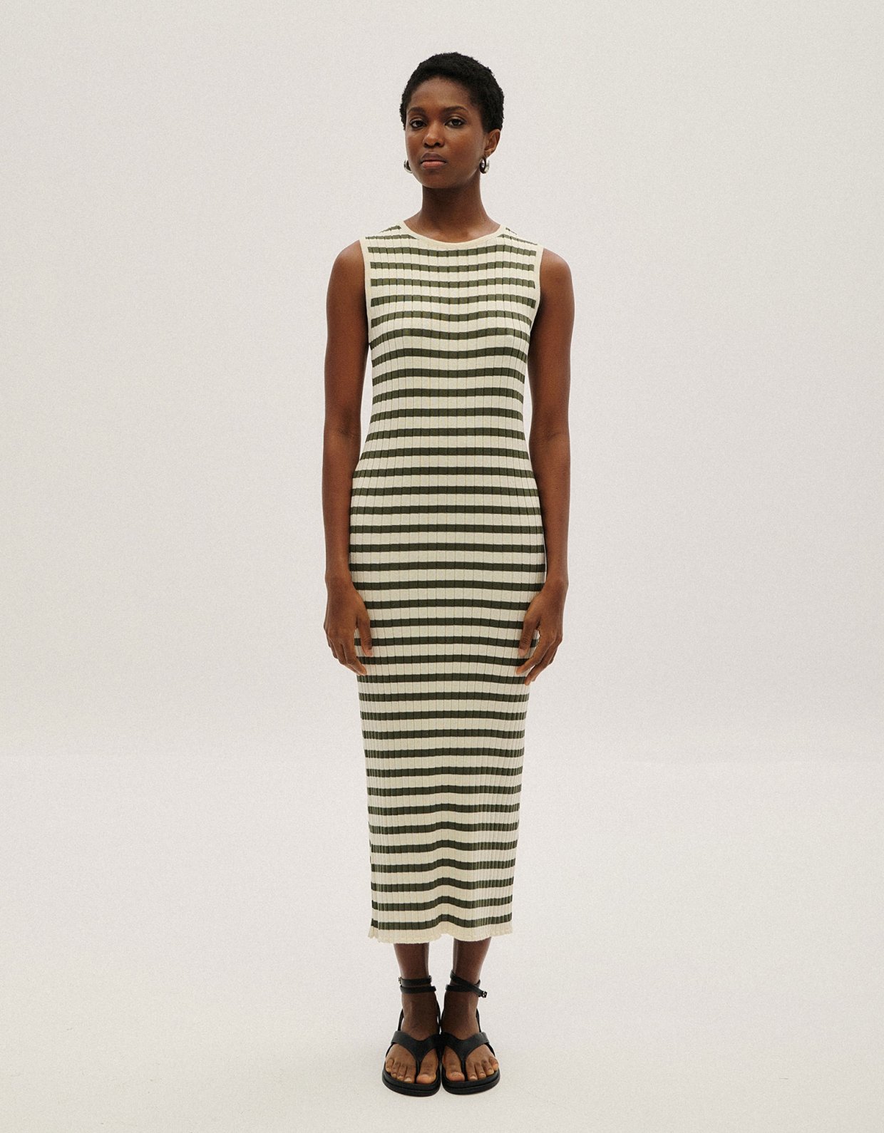 Combos Knitwear Stripped midi dress ecru-khaki