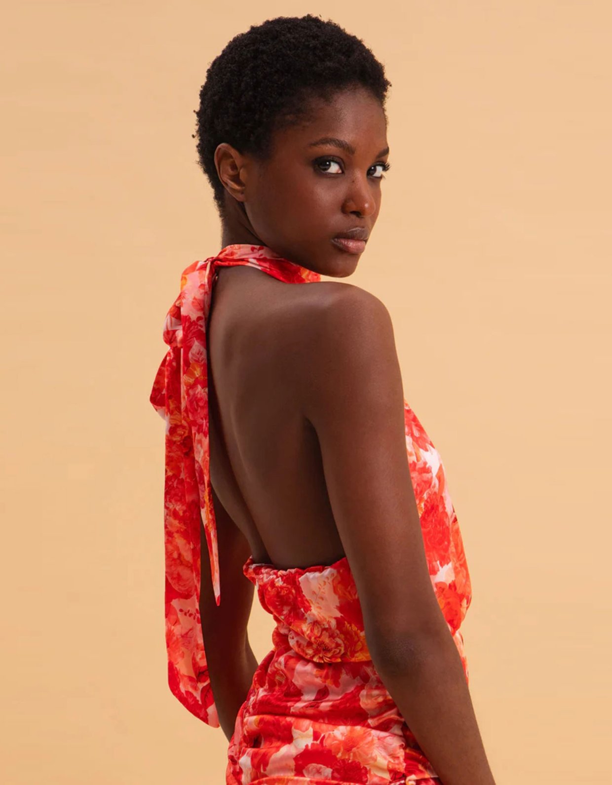 Eveleya Sunset dream mini satin halterneck dress