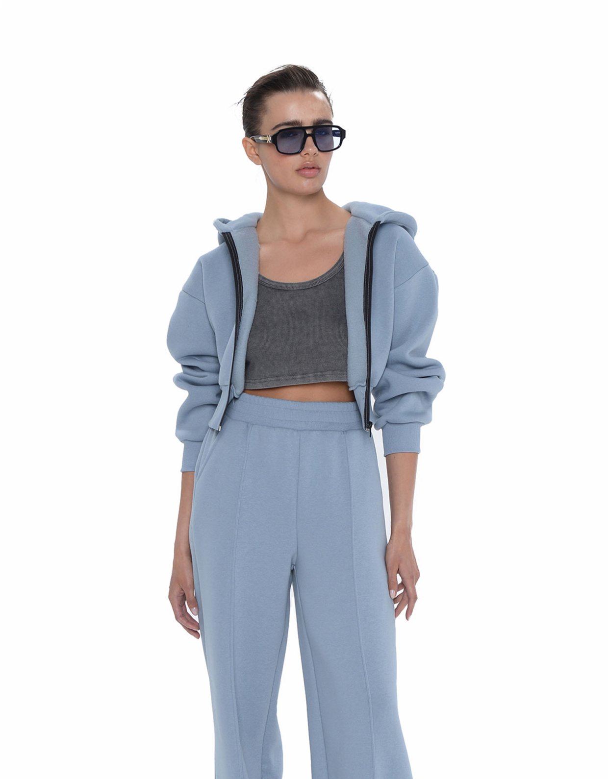 Sac Jeans Suzara zip up hoodie dusty blue