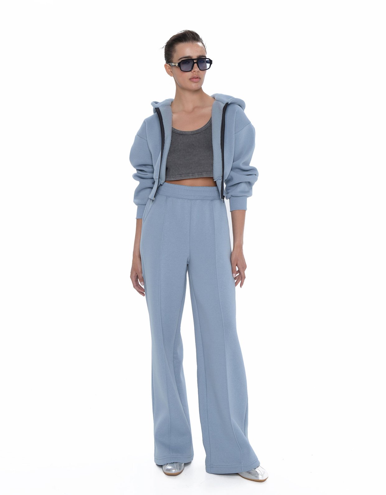 Sac Jeans Suzara zip up hoodie dusty blue