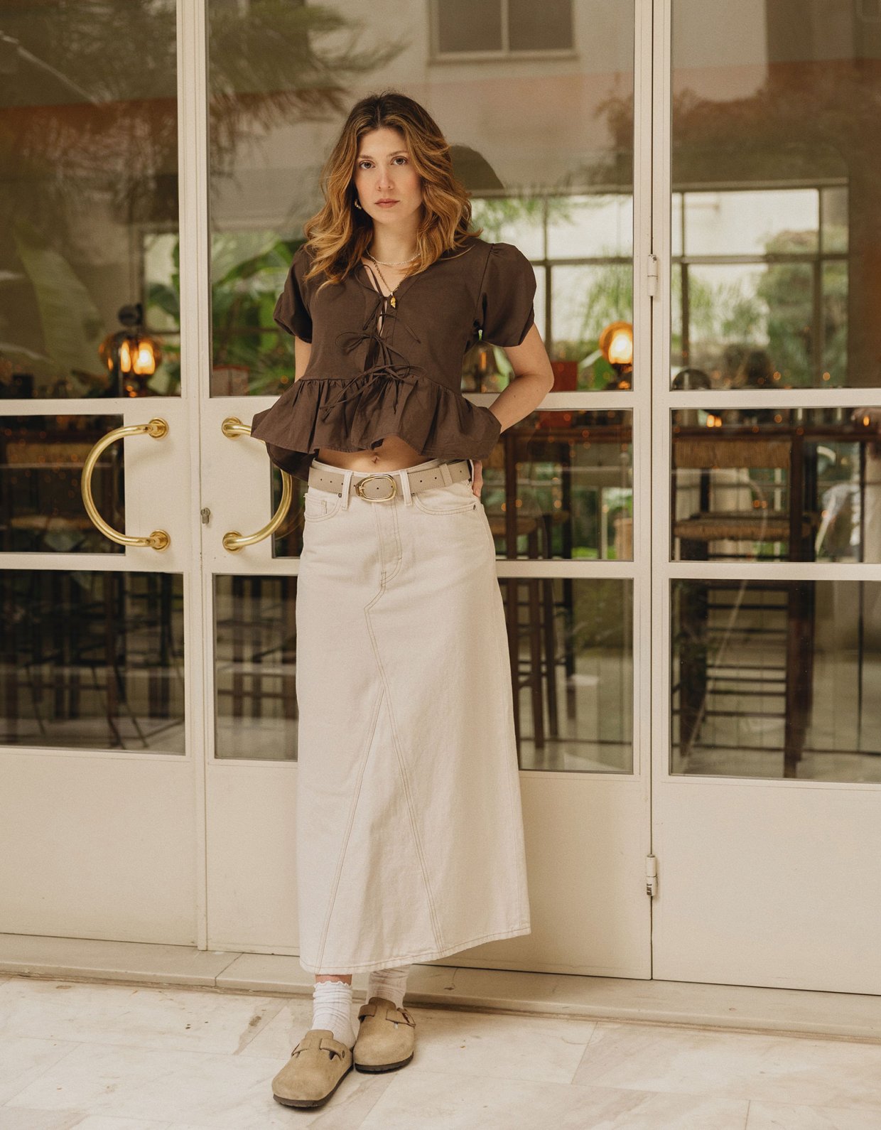 Individual Art Leather Sweet emotion belt stone beige-gold