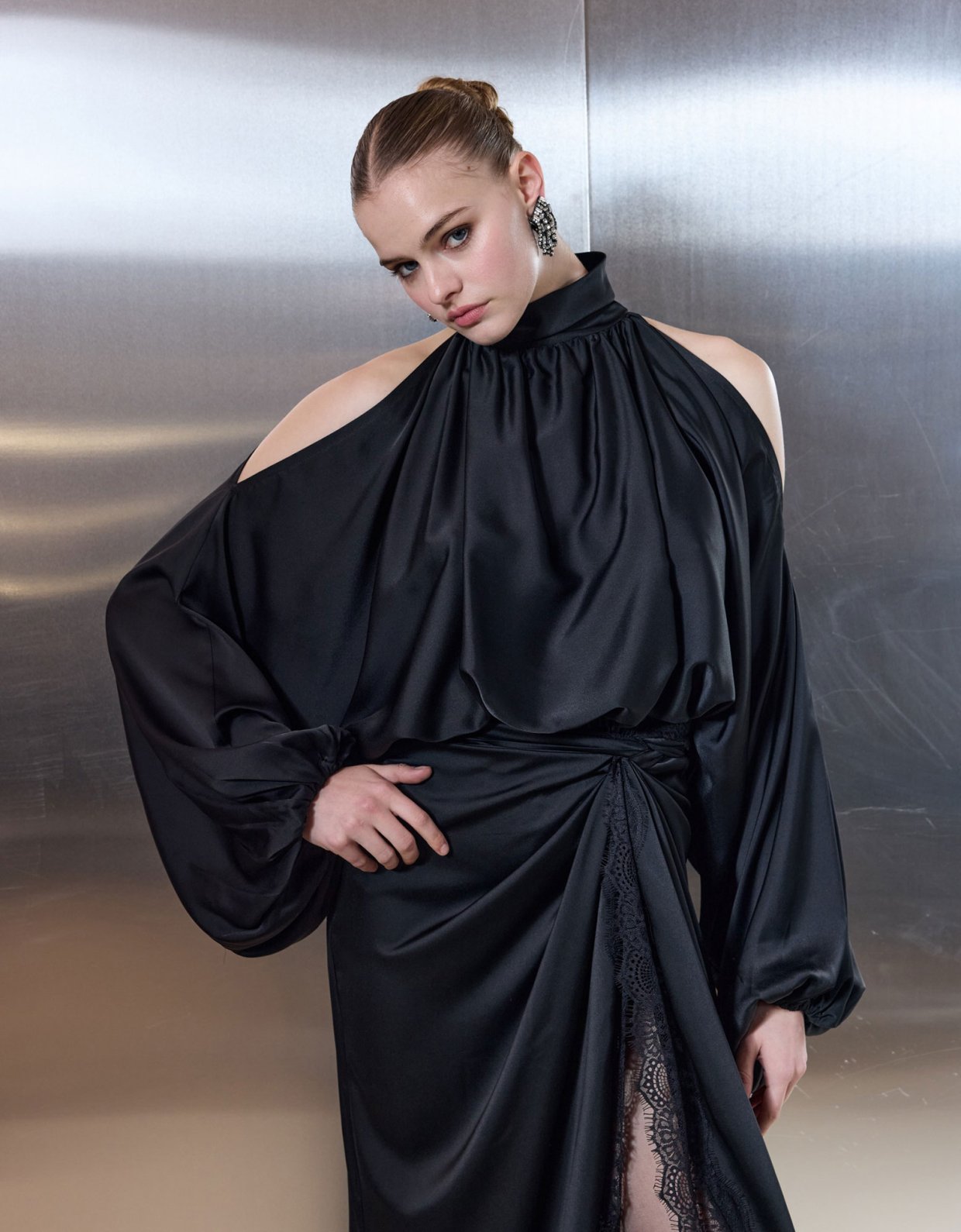 Ciel Concept Sweet romance satin shirt black