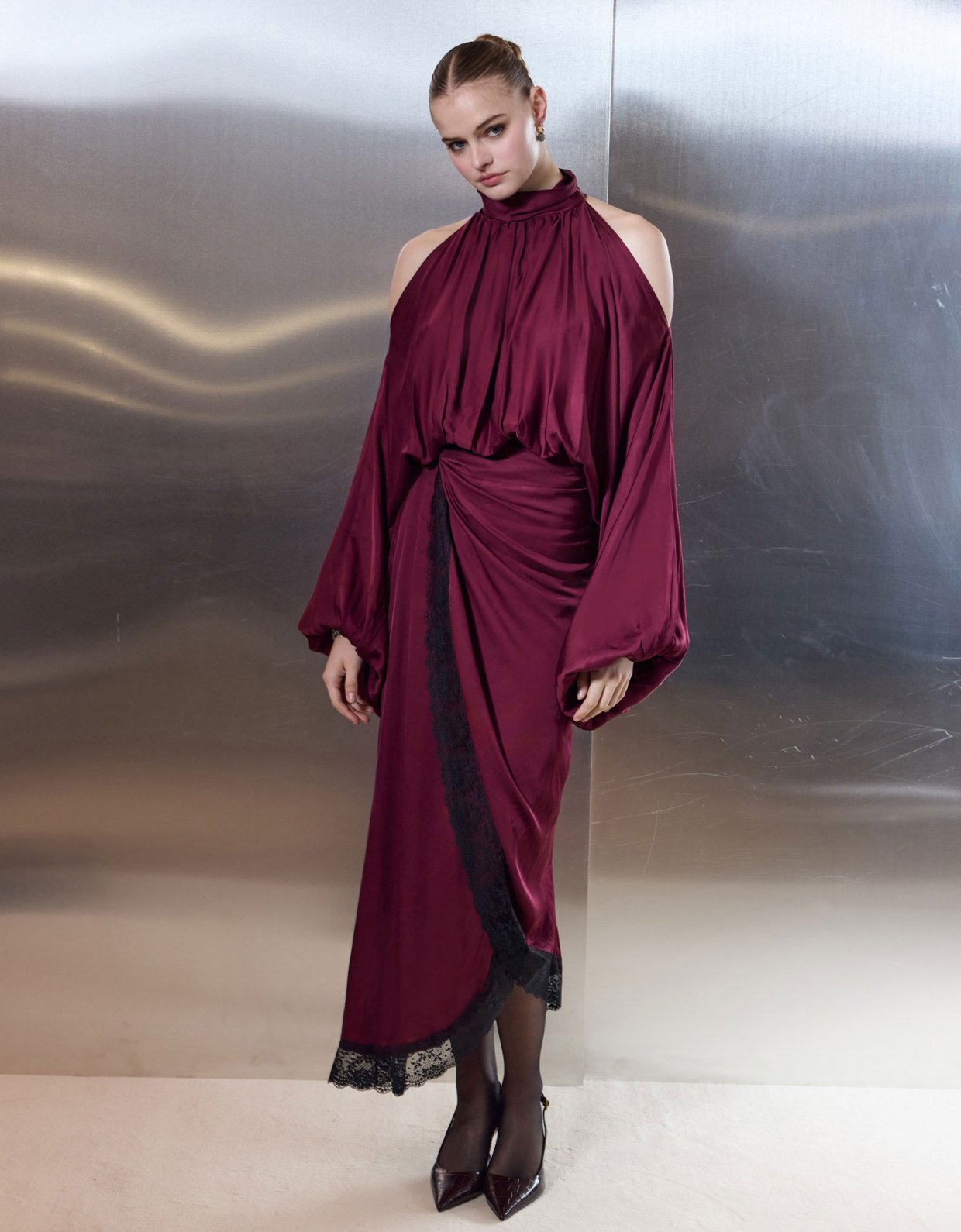 Ciel Concept Sweet romance satin shirt wine red