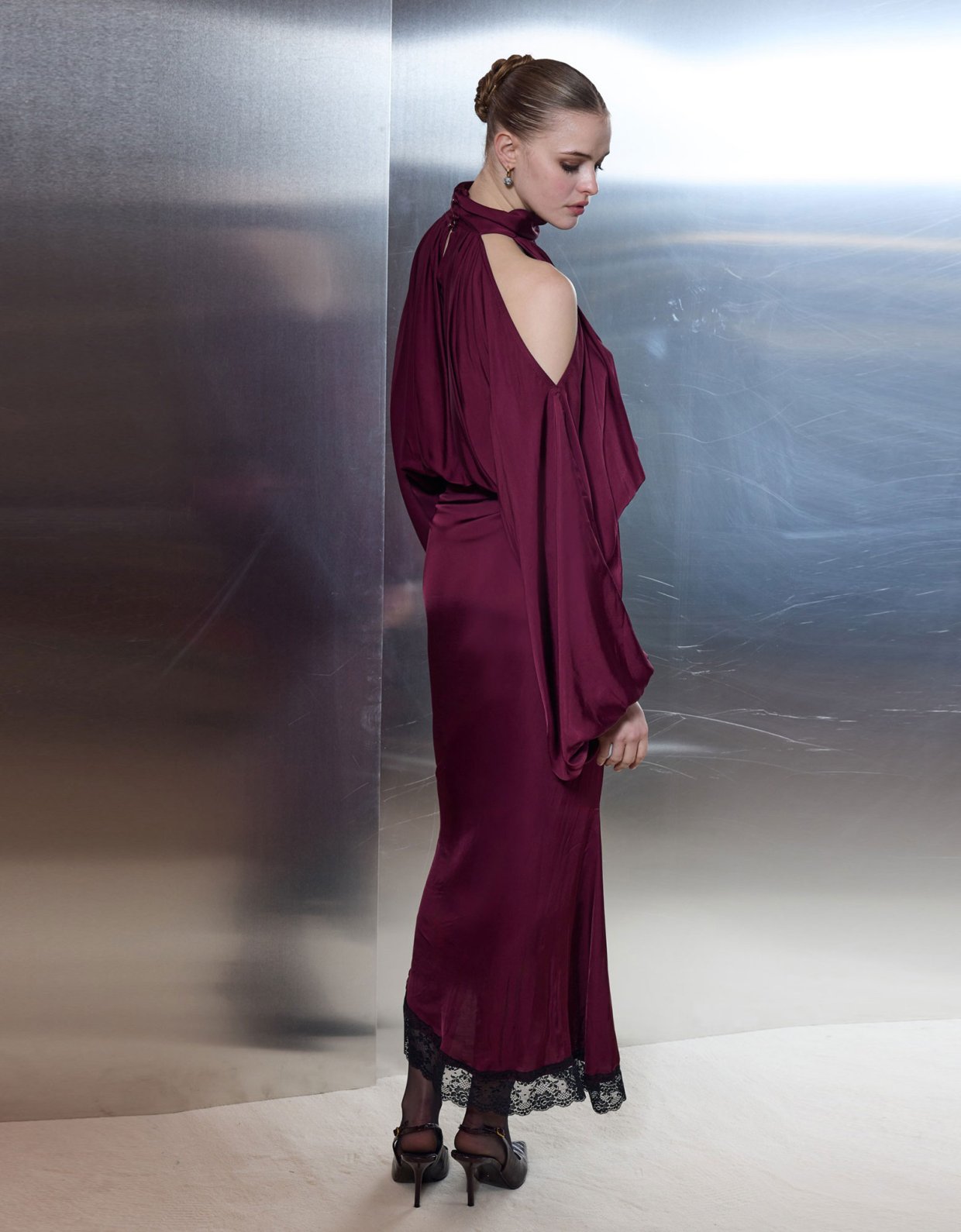 Ciel Concept Sweet romance wrap satin lace skirt wine red