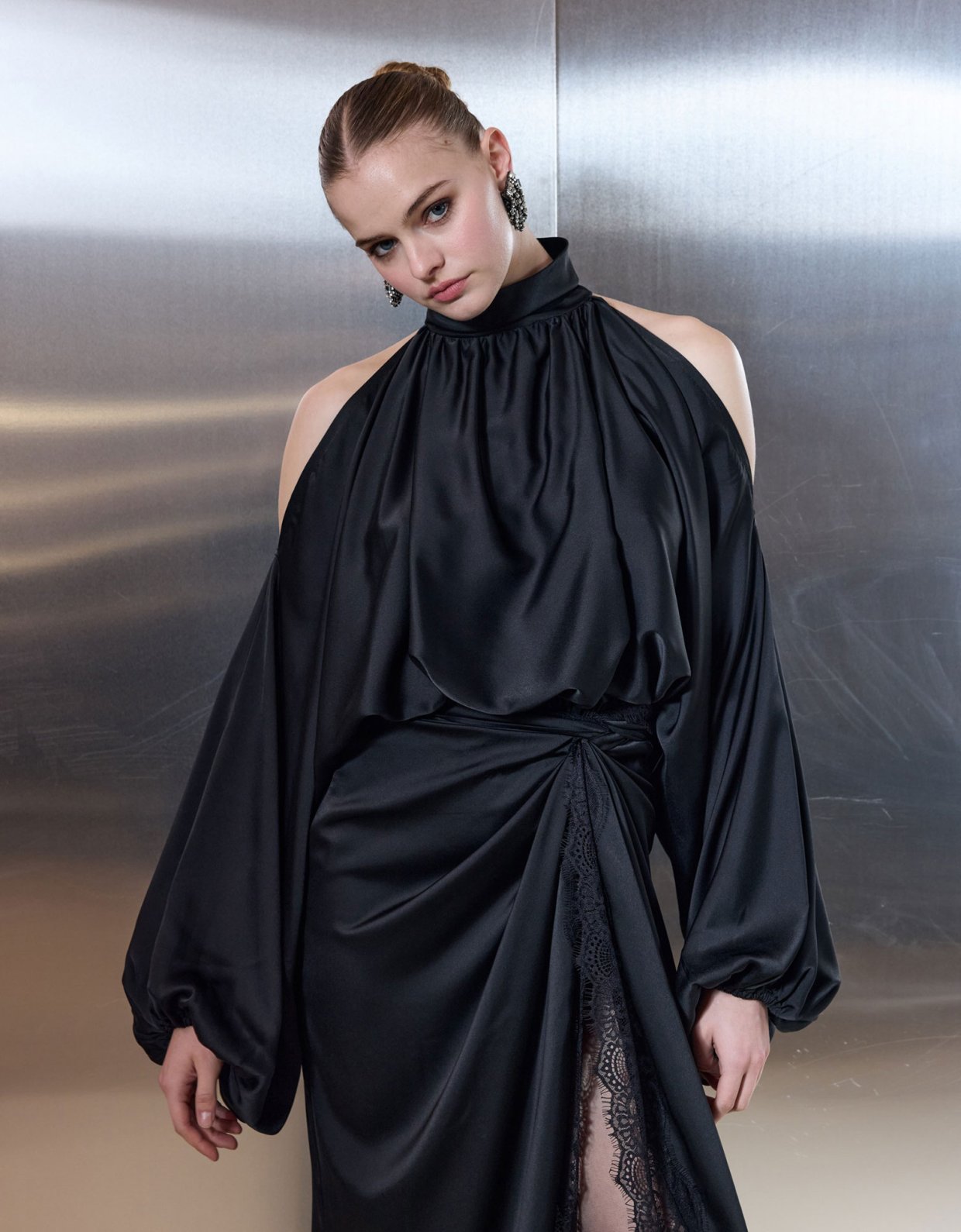 Ciel Concept Sweet romance wrap satin lace skirt black