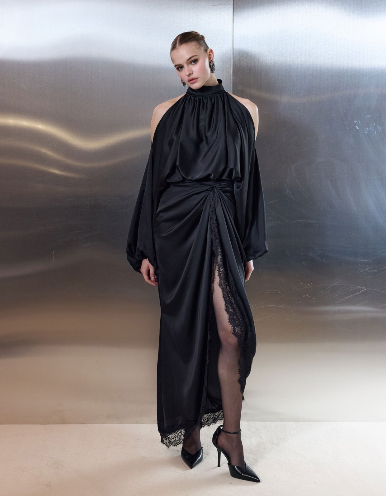 Ciel Concept Sweet romance wrap satin lace skirt black