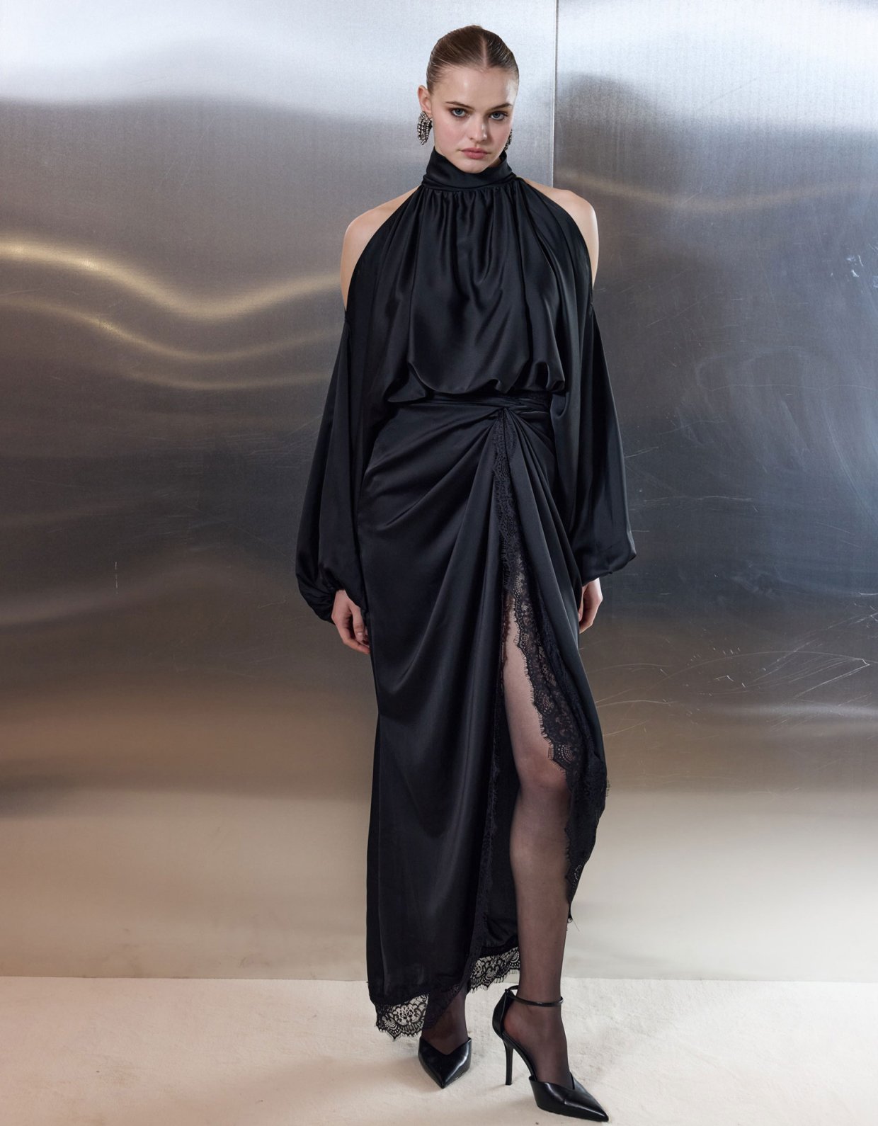 Ciel Concept Sweet romance wrap satin lace skirt black