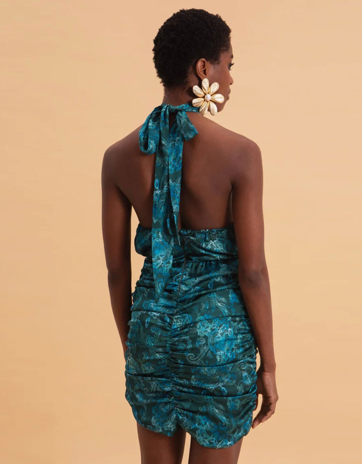 Eveleya Teal elegance mini satin halterneck dress
