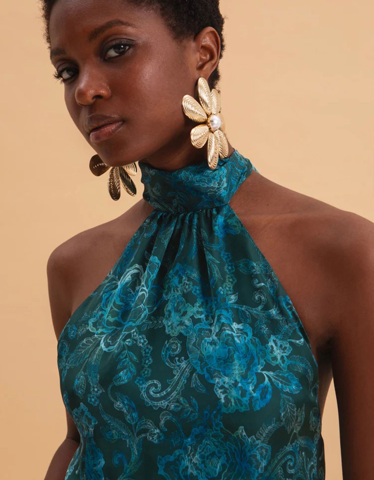 Eveleya Teal elegance mini satin halterneck dress