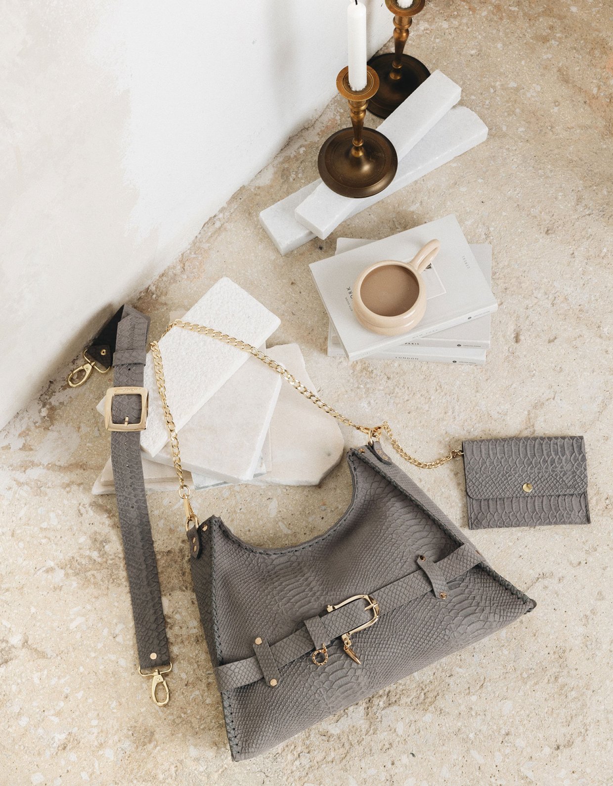 Individual Art Leather Together in electric dreams bag gray suede gold