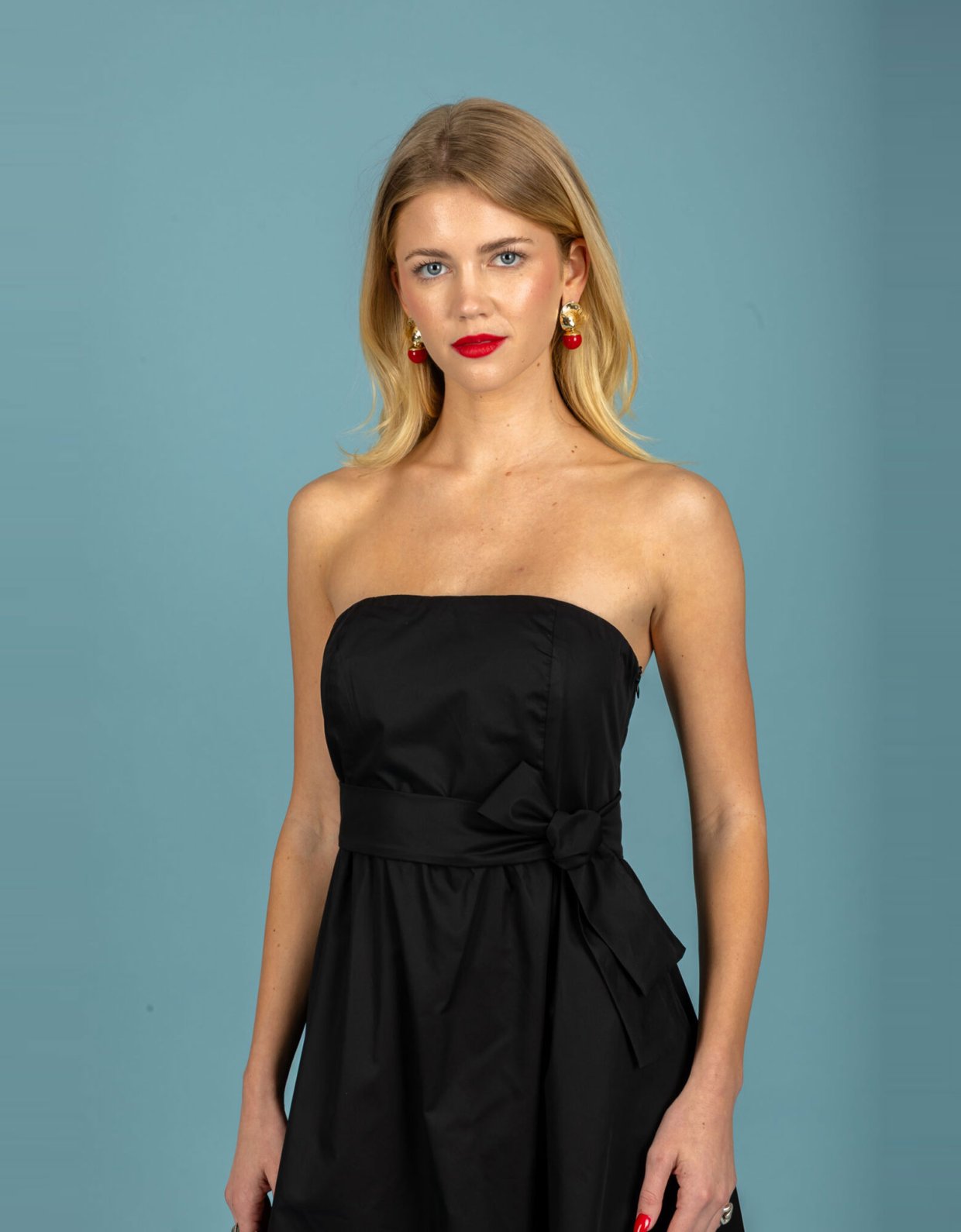 Chaton Toni strapless poplin dress jet black