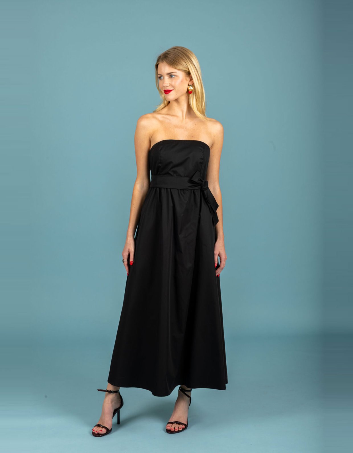 Chaton Toni strapless poplin dress jet black