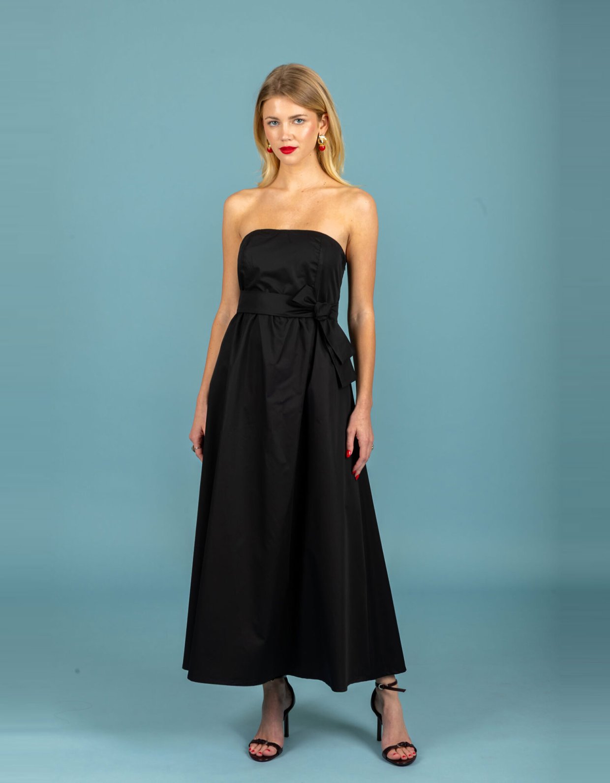 Chaton Toni strapless poplin dress jet black
