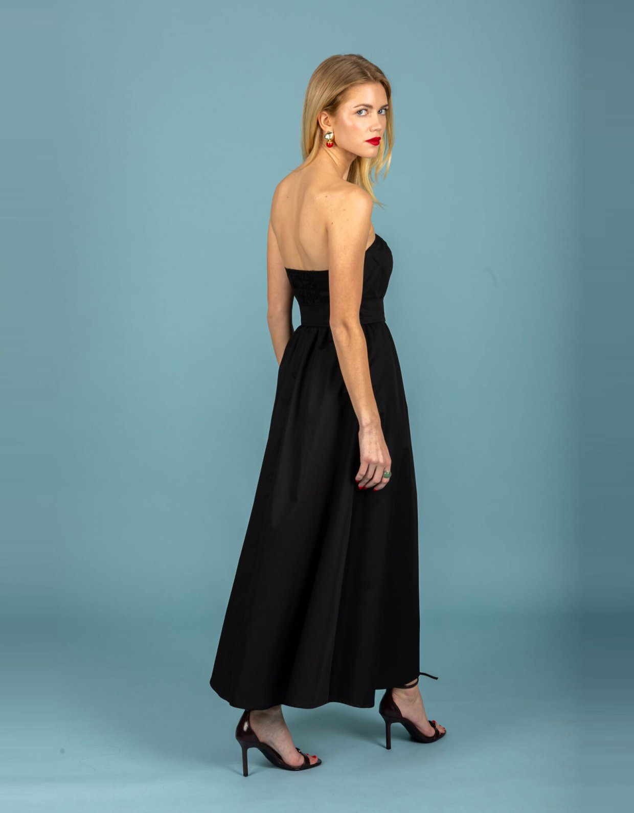 Chaton Toni strapless poplin dress jet black