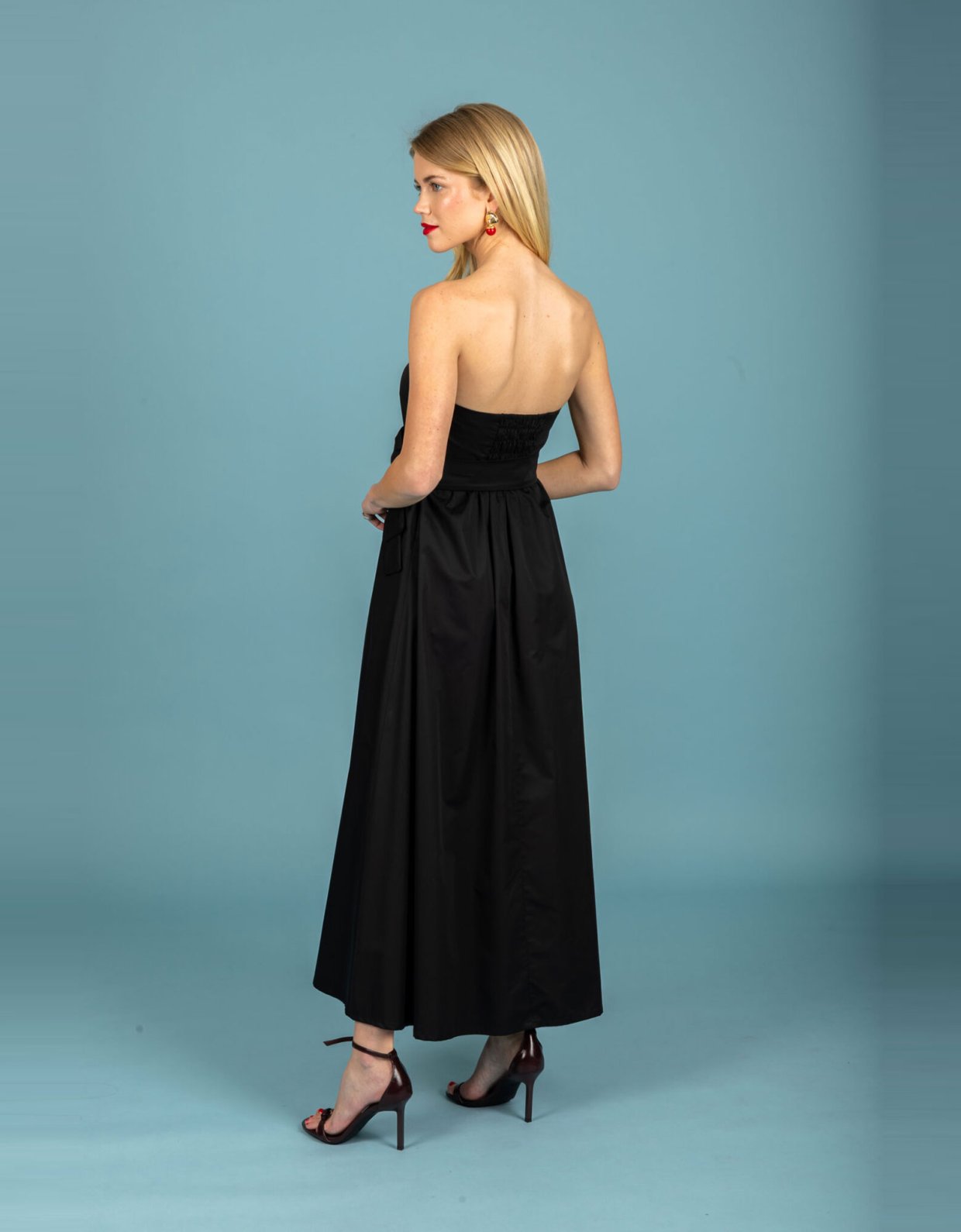 Chaton Toni strapless poplin dress jet black
