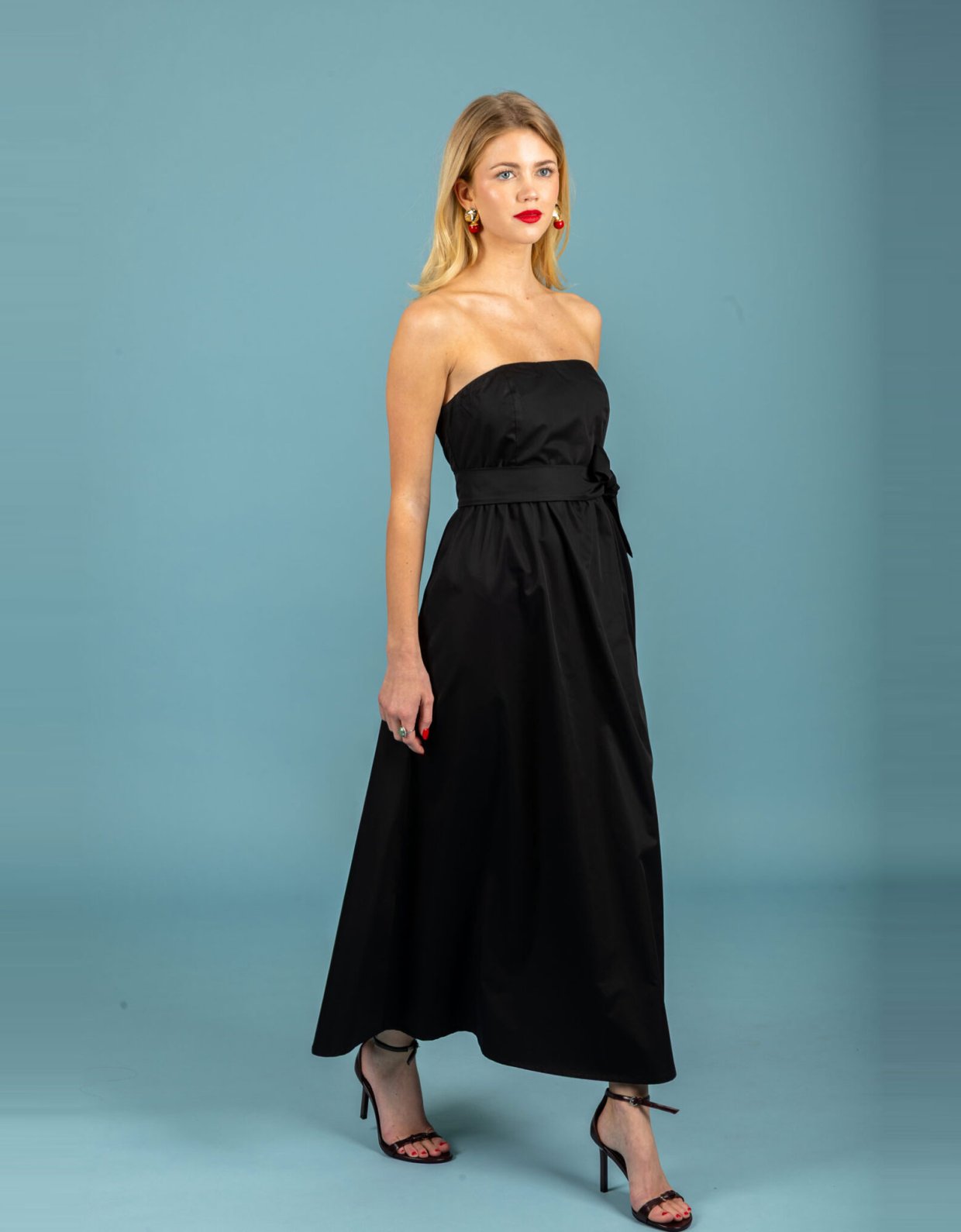 Chaton Toni strapless poplin dress jet black