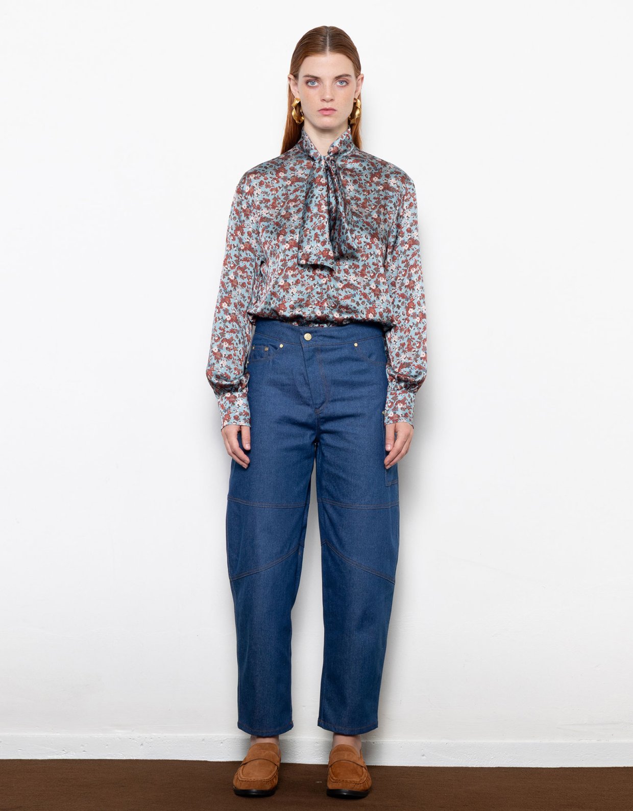 Mallory the label Twilla satin shirt blue floral