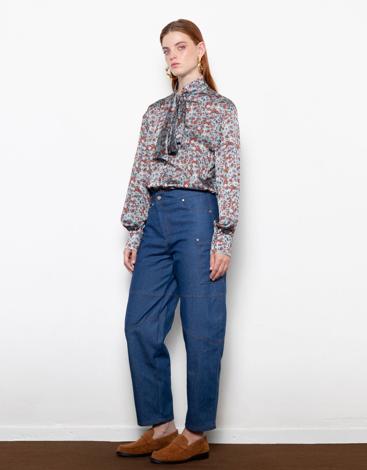 Mallory the label Twilla satin shirt blue floral