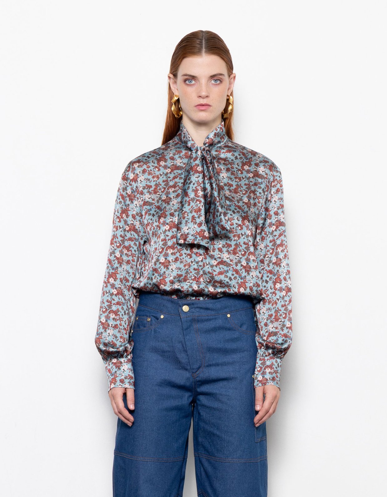 Mallory the label Twilla satin shirt blue floral