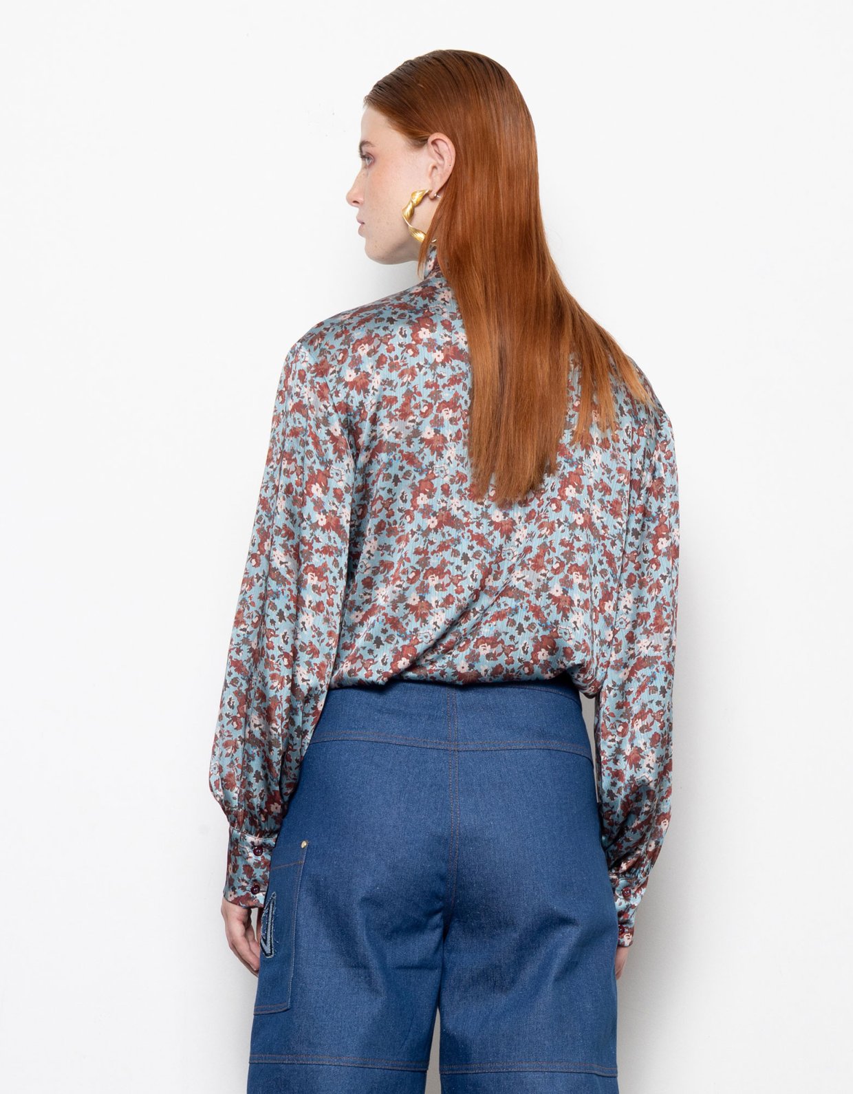 Mallory the label Twilla satin shirt blue floral