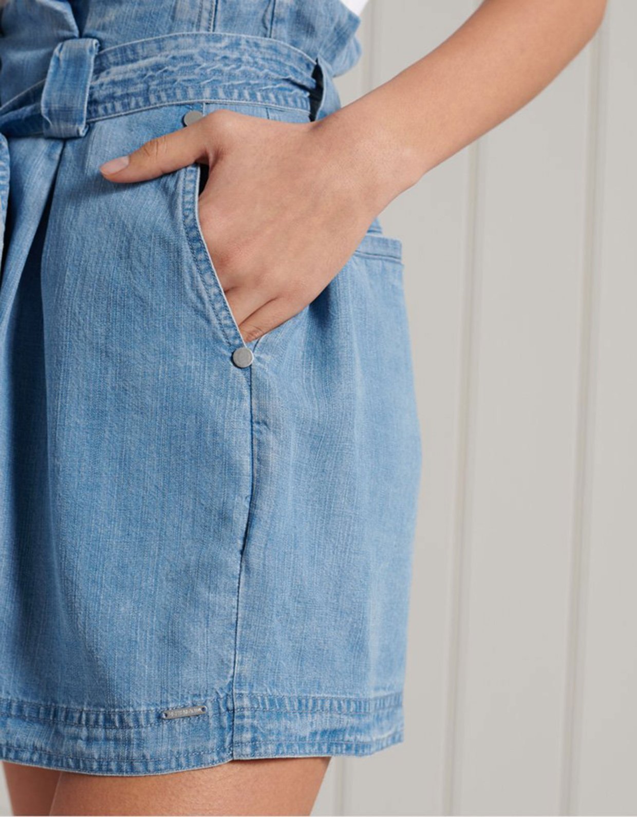 Superdry Ovin vintage paper bag shorts mid indigo wash
