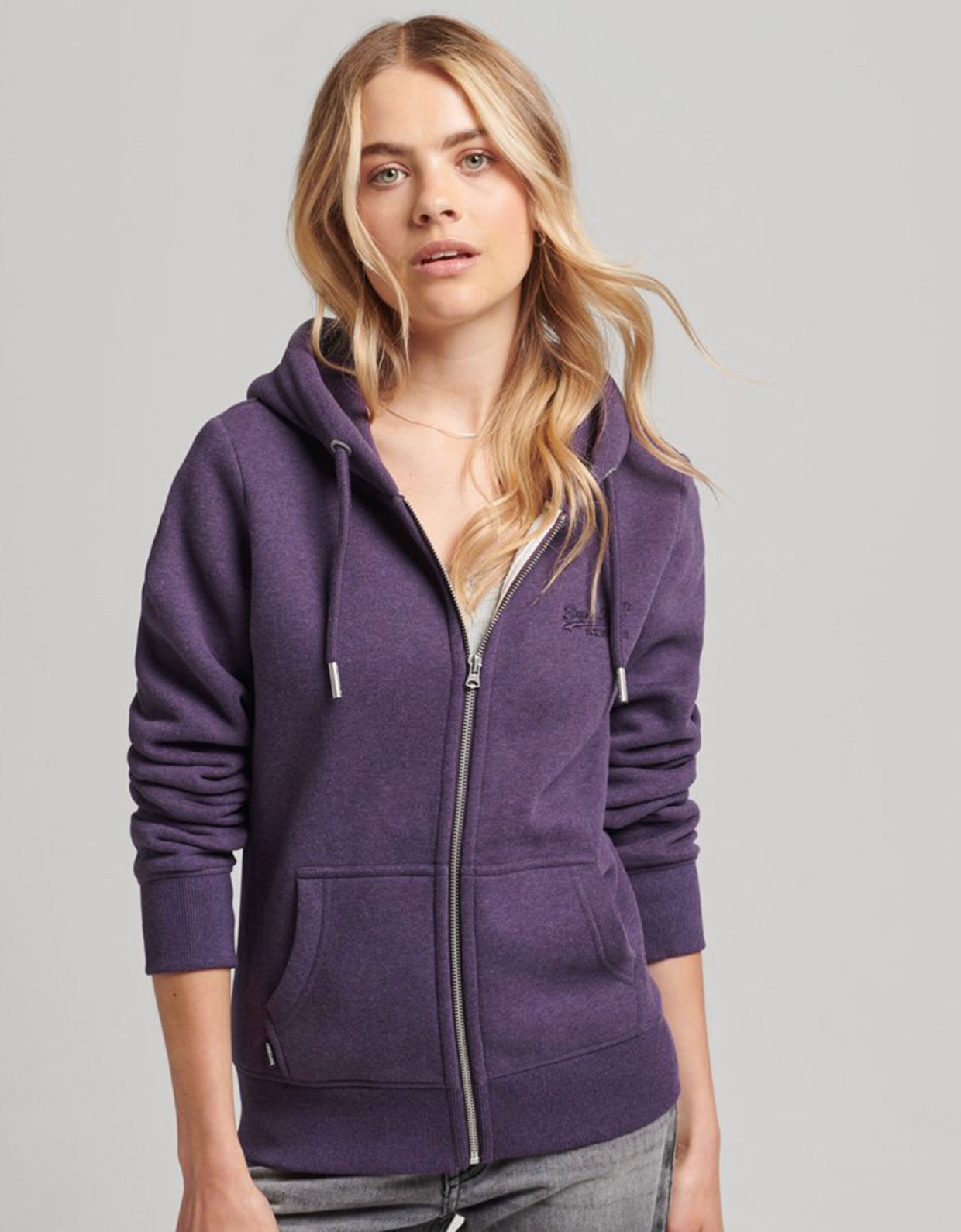 Superdry Vintage logo emb zip hood royal purple marl