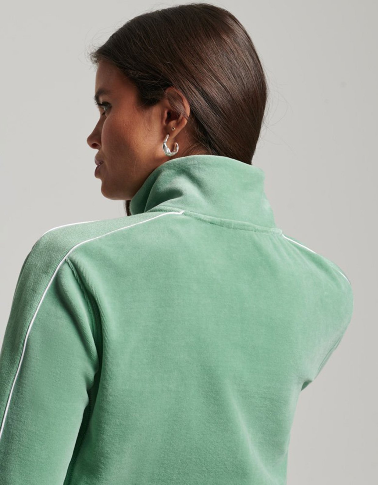Superdry Code S logo velour track top granite green