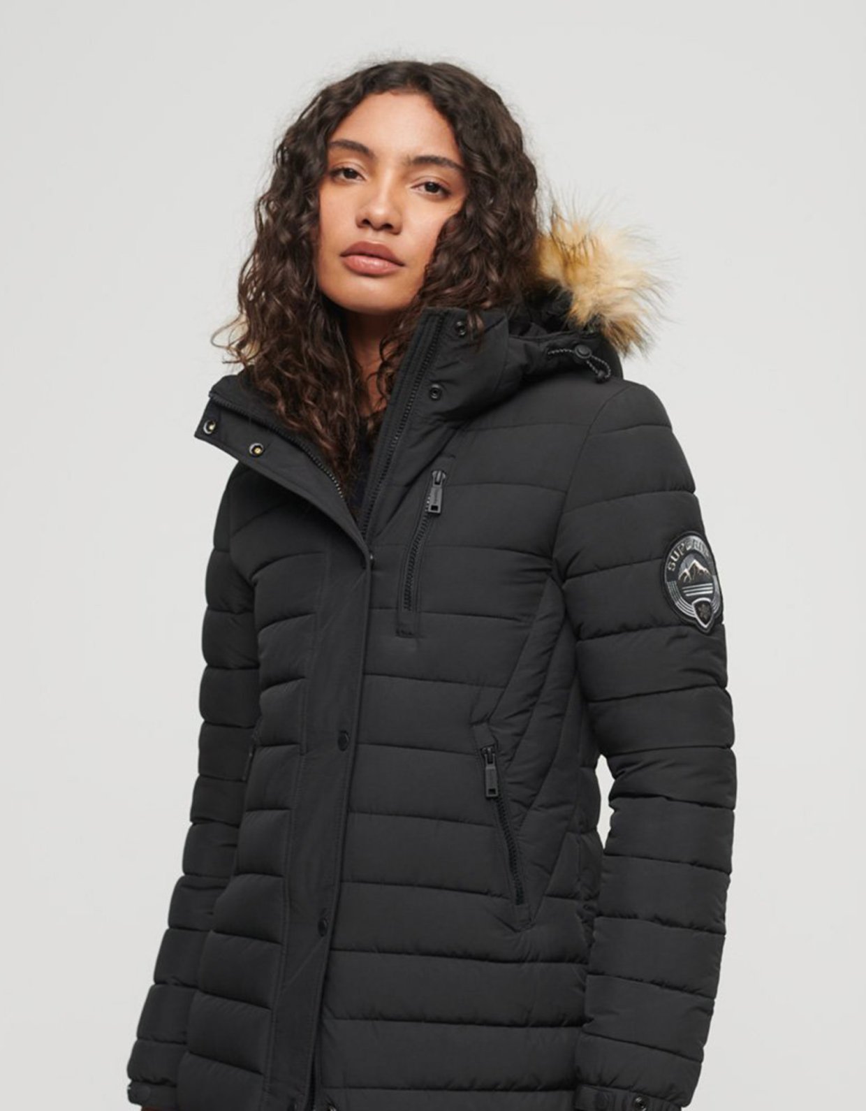 Superdry Fuji hooded longline puffer black