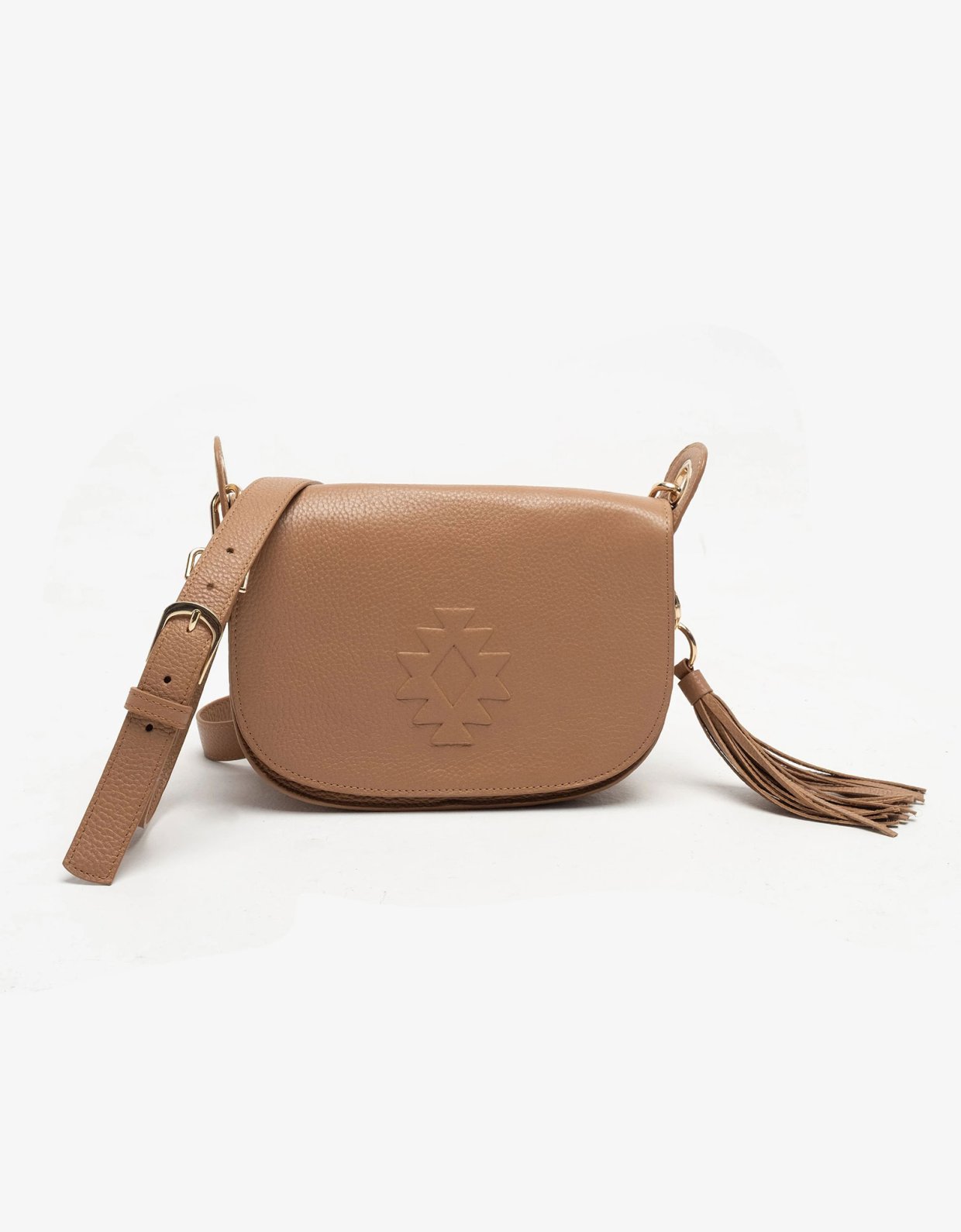 Peace and Chaos Karma tassel crossbody flap bag clay brown