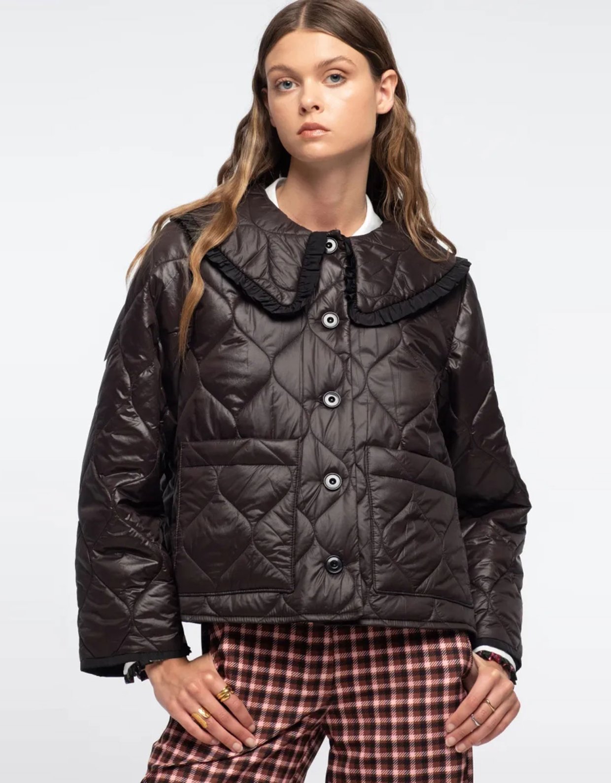 Peace and Chaos Daffodil quilt jacket black