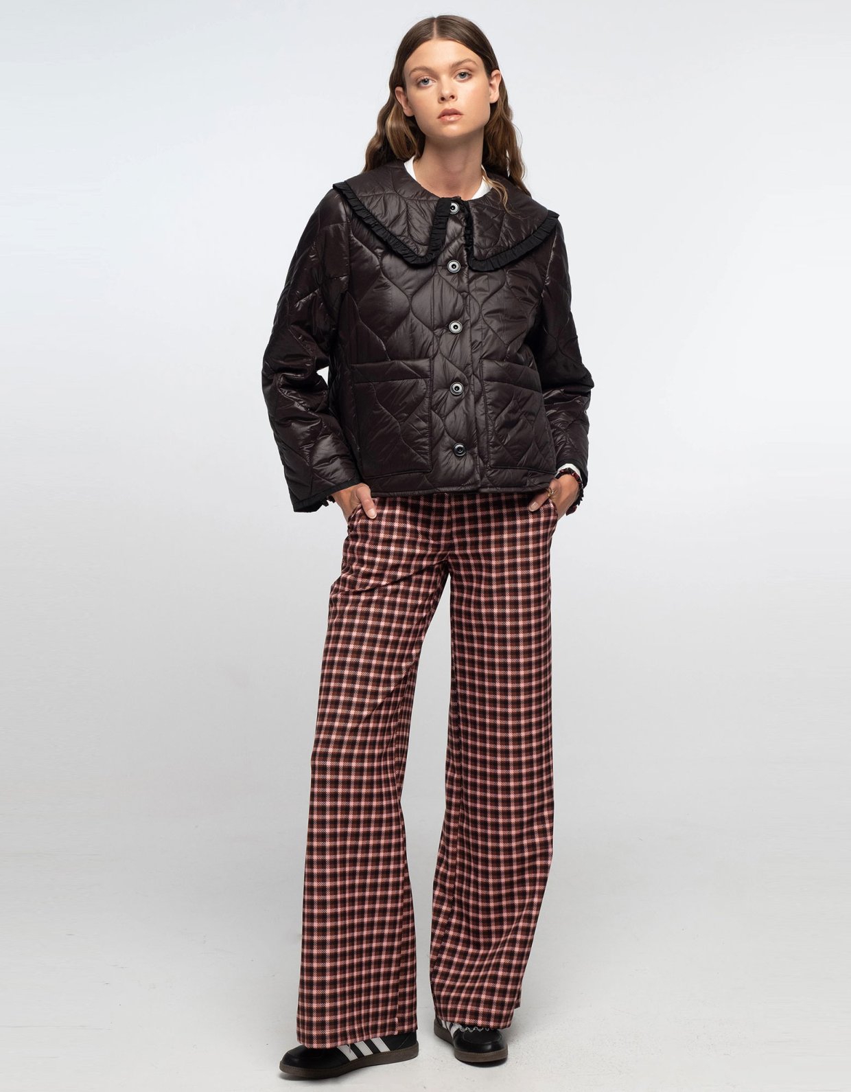 Peace and Chaos Daffodil quilt jacket black